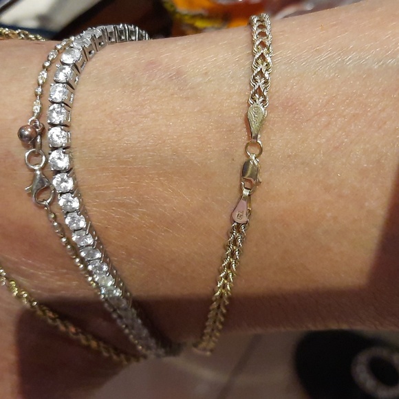 AUTHENTIC GENUINE SOLID 10K YELLOW WHITE HEART GOLD 9.5" ANKLE BRACELET ANKLET - Picture 2 of 7